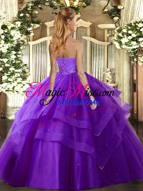 wholesale luxurious fuchsia ball gowns ruffled layers quinceanera dress lace up tulle sleeveless floor length