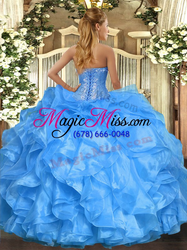wholesale custom made baby blue sleeveless floor length beading and ruffles lace up quinceanera gowns
