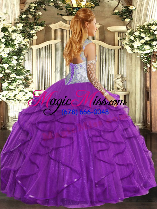 wholesale blue ball gowns scoop sleeveless tulle floor length lace up beading and ruffles quinceanera dresses