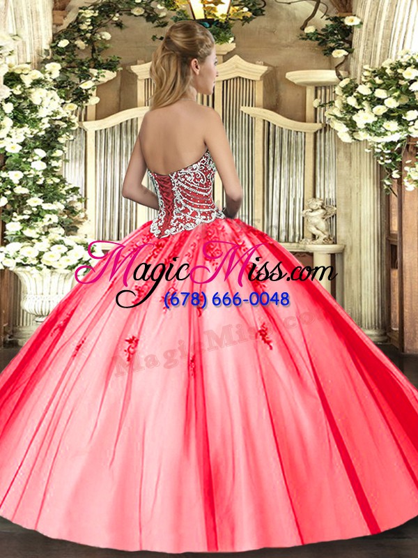 wholesale clearance floor length orange red quinceanera gown sweetheart sleeveless lace up