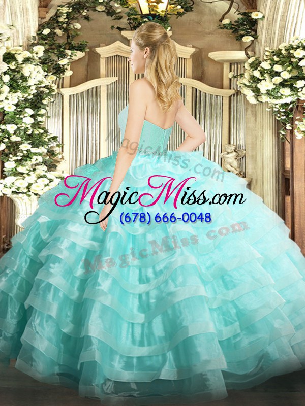 wholesale cute apple green sleeveless floor length beading and lace and ruffled layers zipper quinceanera dresses