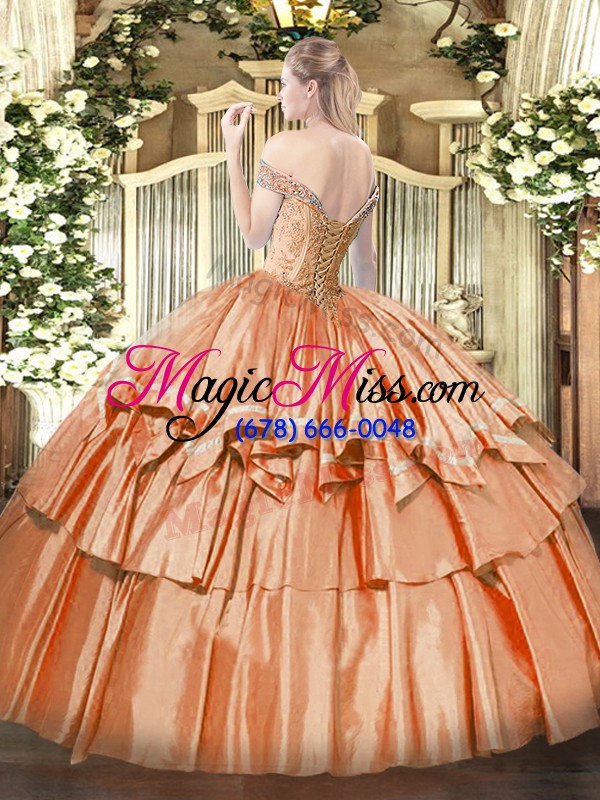 wholesale sexy organza and taffeta lace up off the shoulder sleeveless floor length sweet 16 dresses beading and ruffled layers