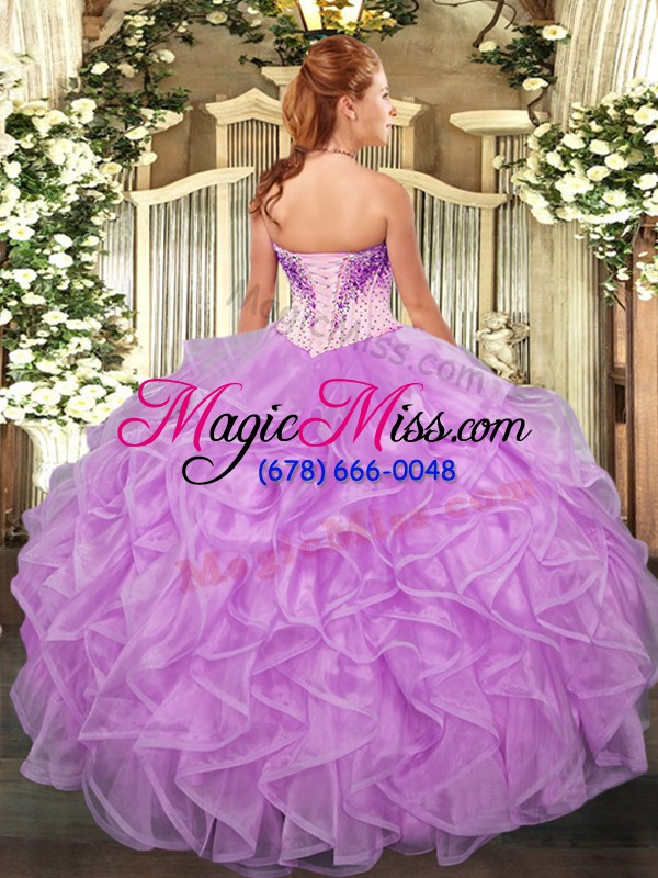 wholesale lavender organza lace up vestidos de quinceanera sleeveless floor length beading and ruffles