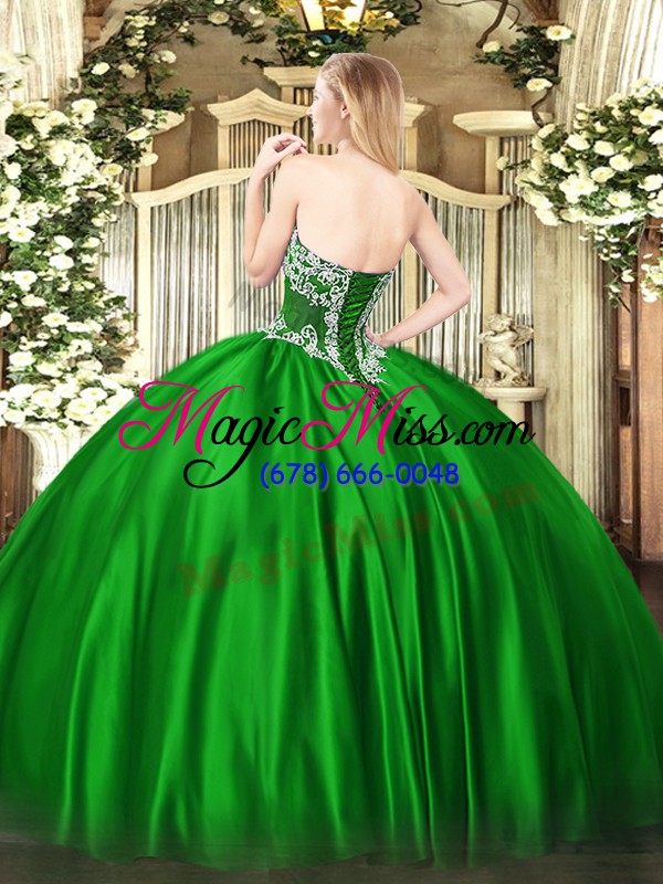 wholesale free and easy green ball gowns strapless sleeveless satin floor length lace up beading sweet 16 dresses