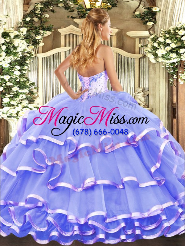 wholesale blue lace up sweet 16 quinceanera dress beading and ruffled layers sleeveless floor length