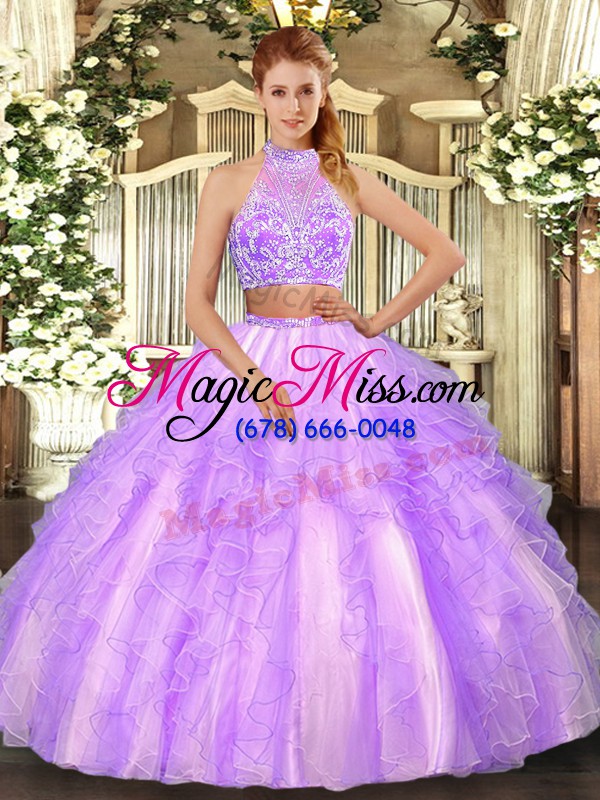 wholesale lavender criss cross quinceanera dress beading and ruffled layers sleeveless floor length
