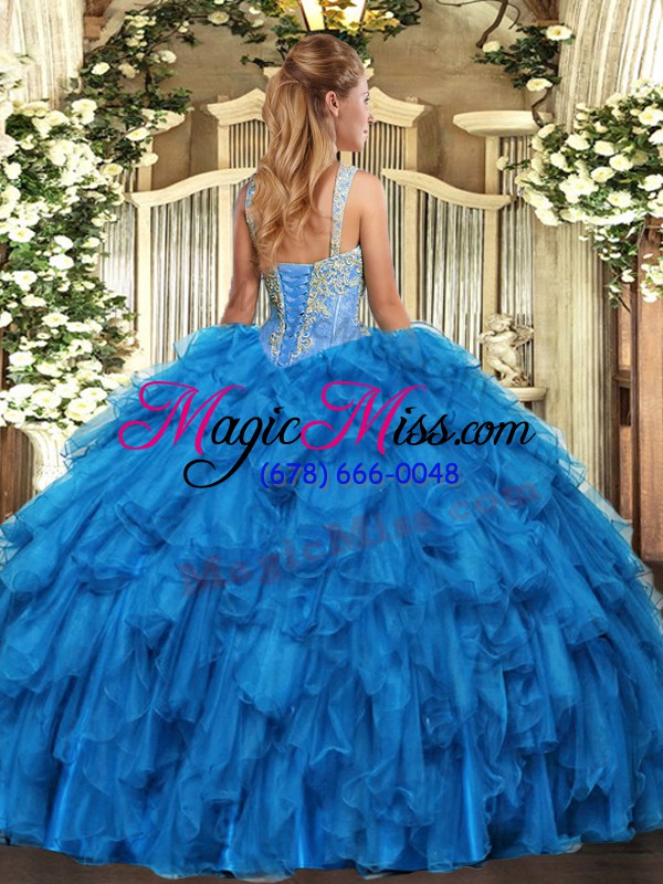 wholesale free and easy beading and ruffles 15 quinceanera dress royal blue lace up sleeveless floor length