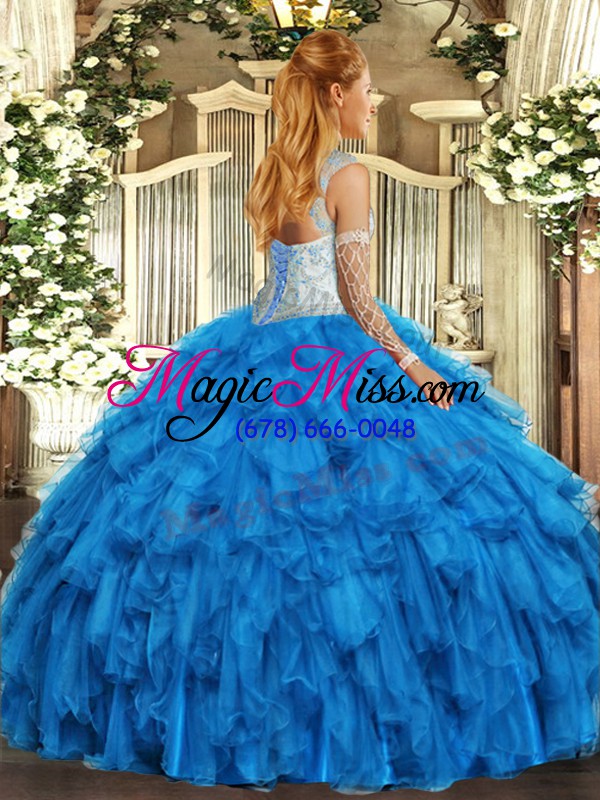 wholesale organza sleeveless floor length quinceanera gowns and beading and ruffles