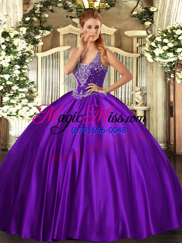 wholesale spectacular purple ball gowns beading quinceanera gown lace up satin sleeveless floor length