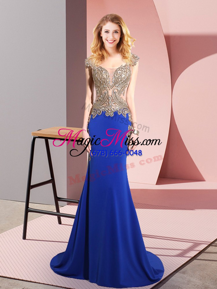 wholesale best elastic woven satin sleeveless prom party dress sweep train and beading
