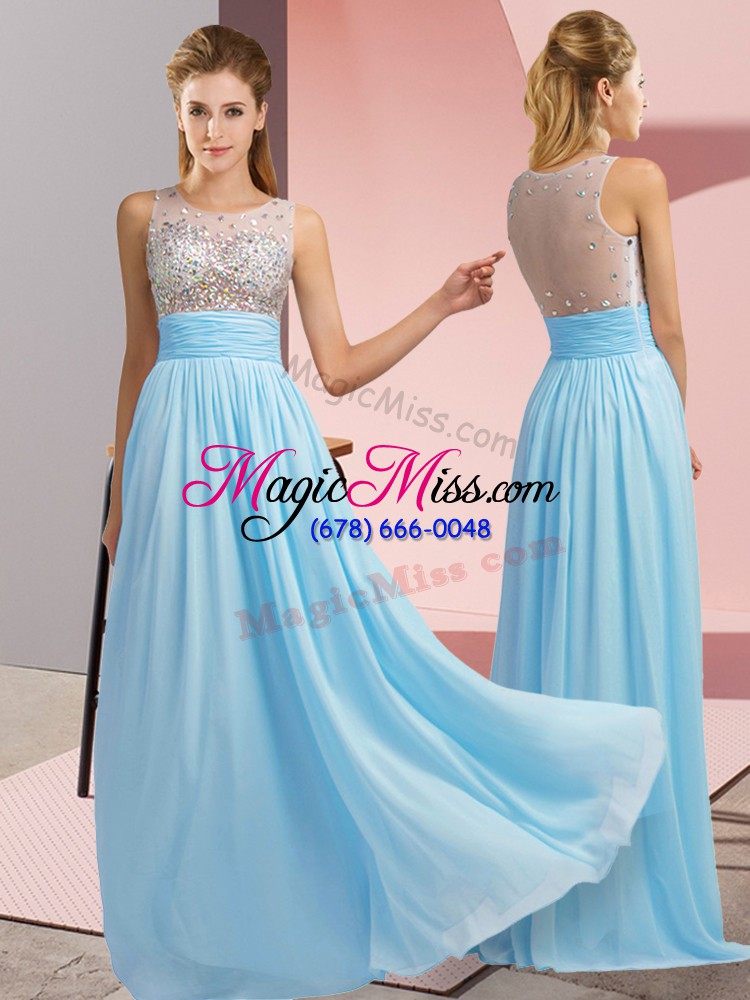 wholesale high class chiffon sleeveless floor length prom gown and beading