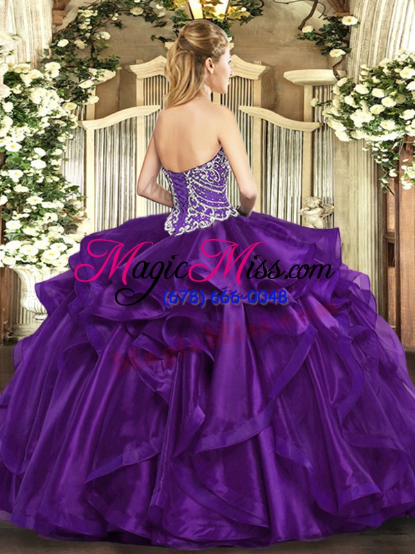wholesale fuchsia ball gowns beading and ruffles vestidos de quinceanera lace up organza sleeveless floor length