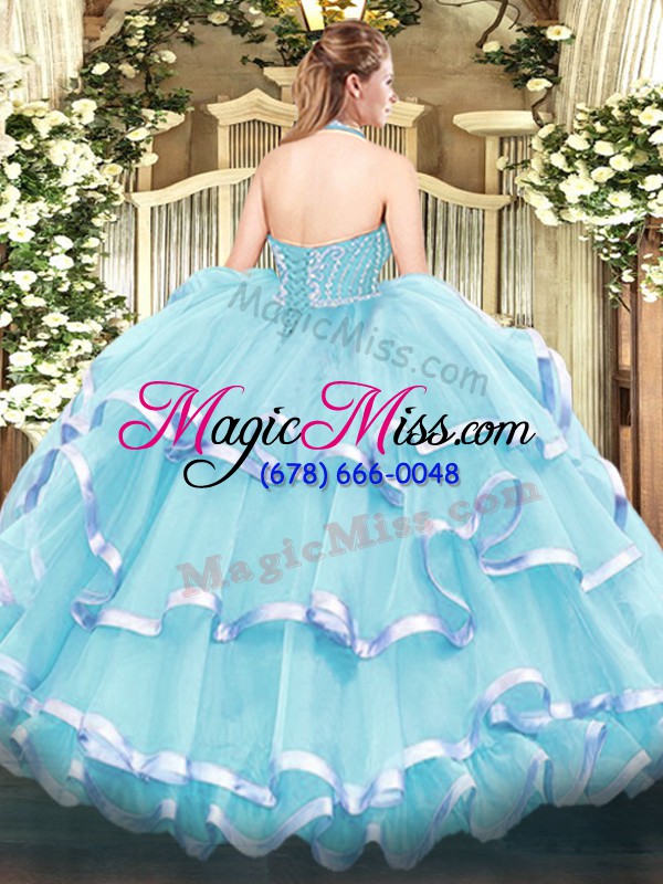 wholesale yellow green ball gowns beading and ruffled layers quinceanera gowns lace up tulle sleeveless floor length