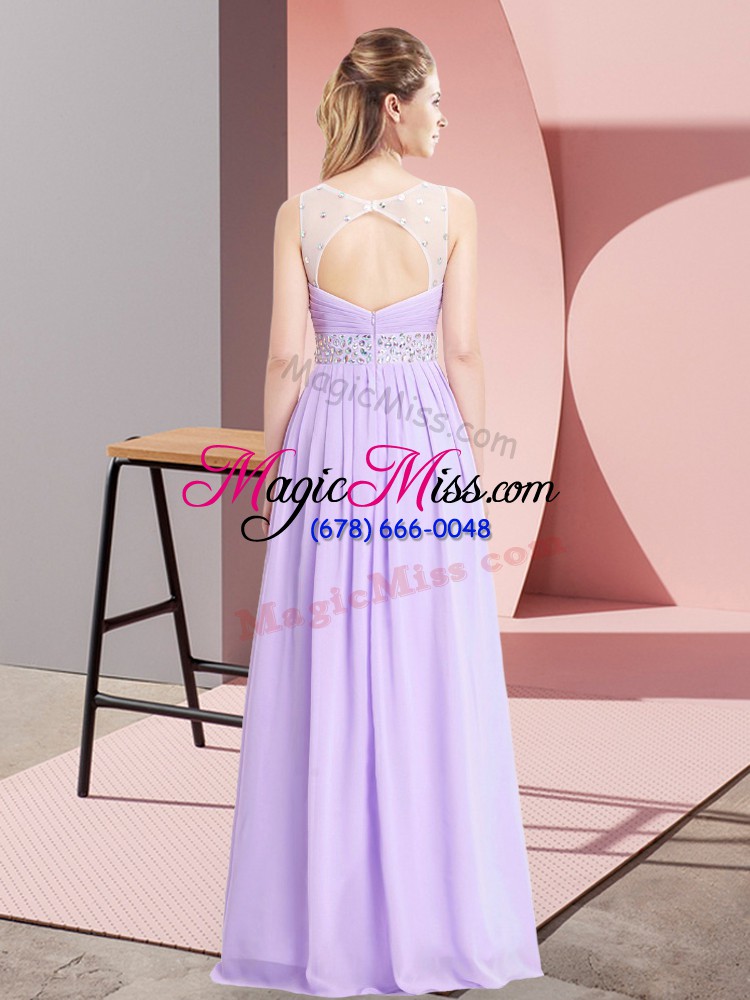 wholesale lavender chiffon lace up scoop sleeveless floor length homecoming dress beading
