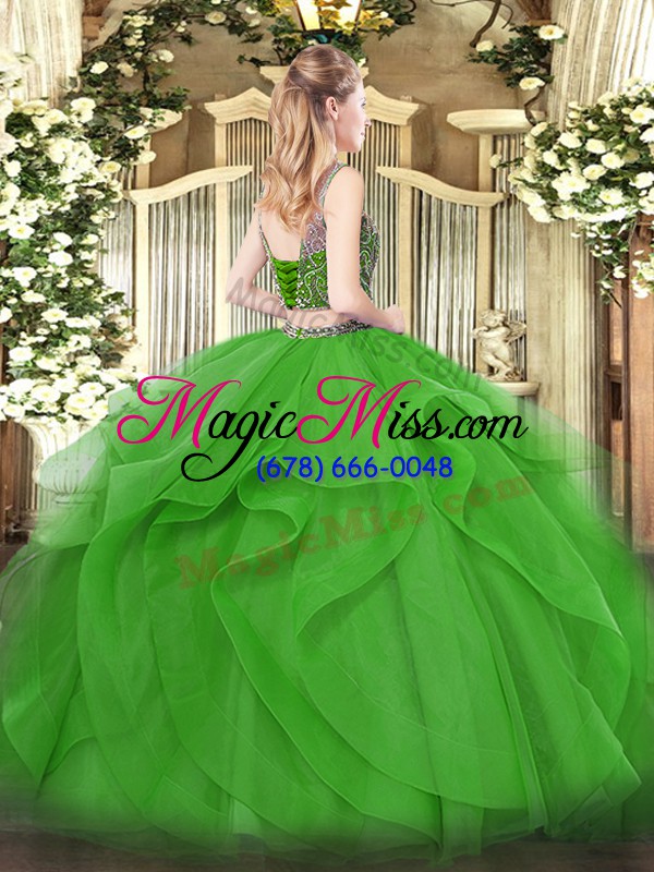 wholesale green quinceanera dresses military ball and sweet 16 and quinceanera with beading and ruffles scoop sleeveless lace up