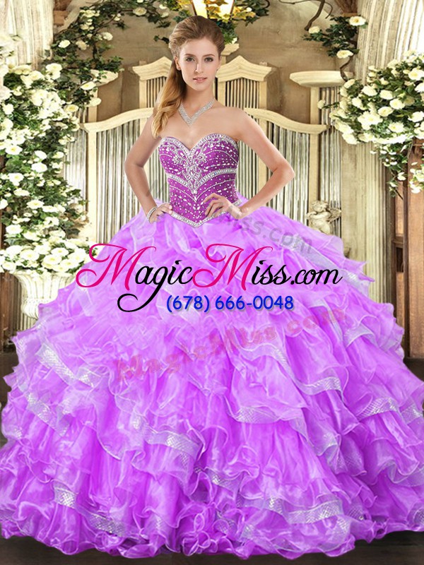 wholesale delicate sweetheart sleeveless organza quinceanera dress beading and ruffled layers lace up