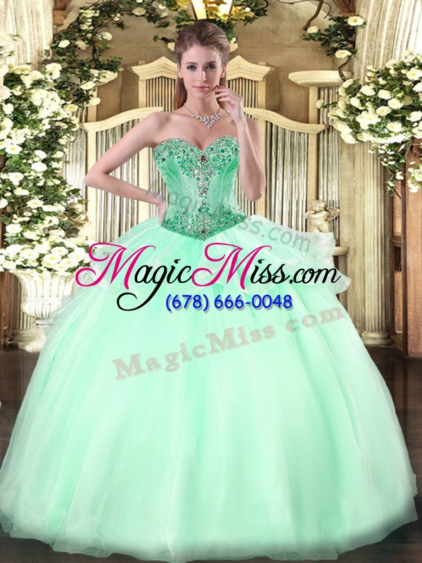 wholesale top selling apple green sleeveless beading floor length quinceanera gown
