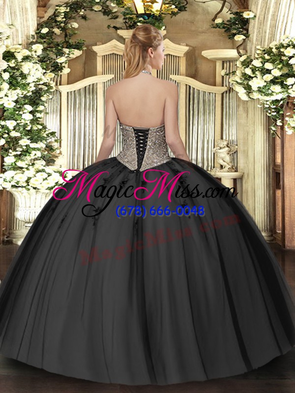 wholesale floor length fuchsia quinceanera dresses halter top sleeveless lace up