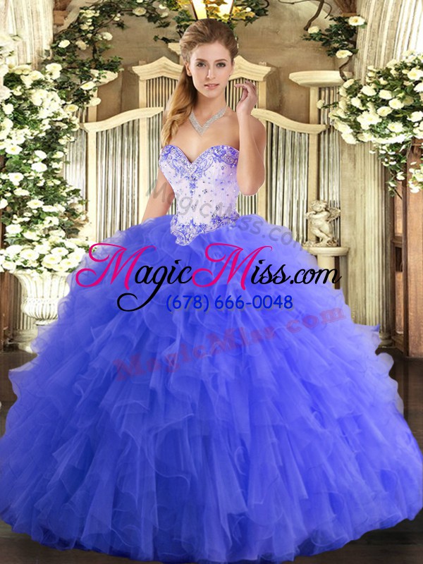 wholesale custom fit sweetheart sleeveless tulle quinceanera gowns beading and ruffles lace up