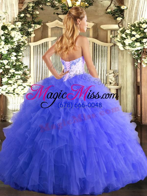 wholesale custom fit sweetheart sleeveless tulle quinceanera gowns beading and ruffles lace up