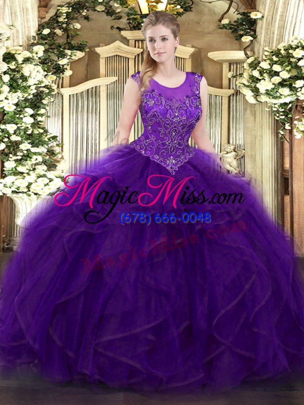 wholesale customized purple sleeveless organza zipper quinceanera dress for military ball and sweet 16 and quinceanera