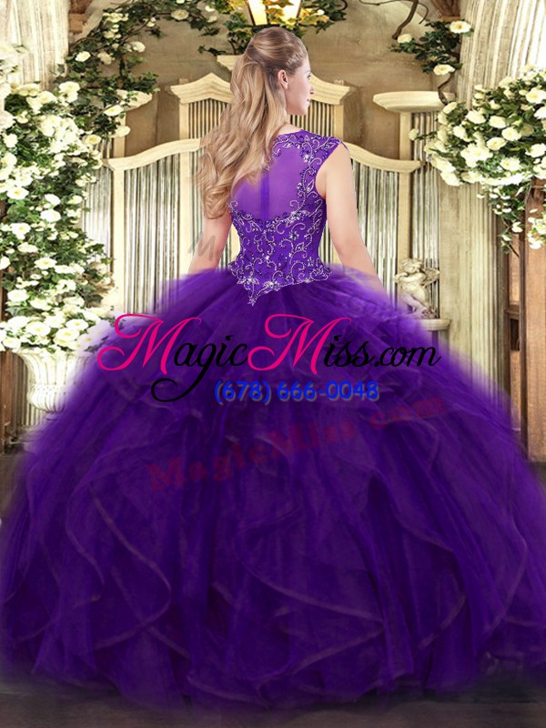 wholesale customized purple sleeveless organza zipper quinceanera dress for military ball and sweet 16 and quinceanera