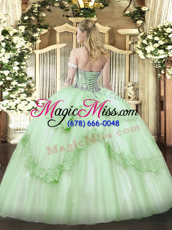 wholesale deluxe apple green ball gowns beading and appliques 15 quinceanera dress lace up tulle sleeveless floor length