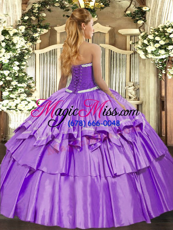 wholesale super lilac sleeveless floor length appliques and ruffled layers lace up ball gown prom dress