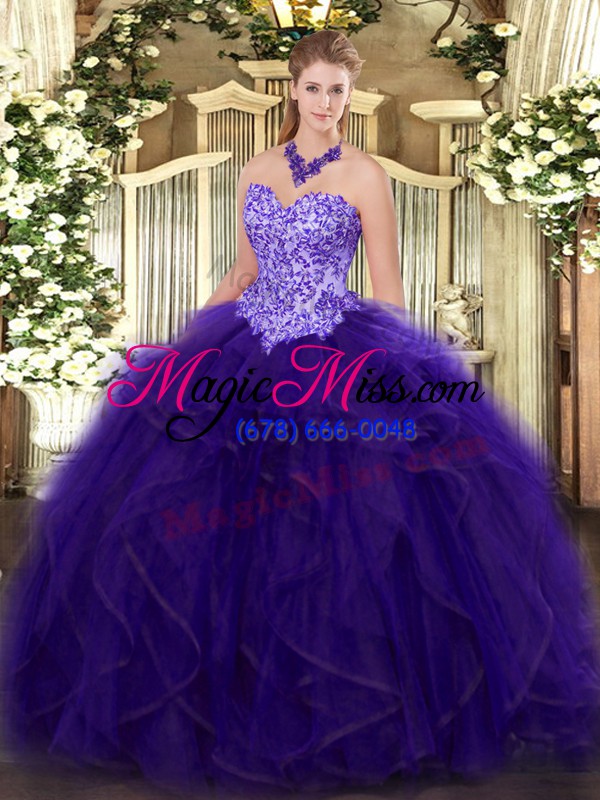 wholesale wonderful sleeveless appliques and ruffles lace up quinceanera dress
