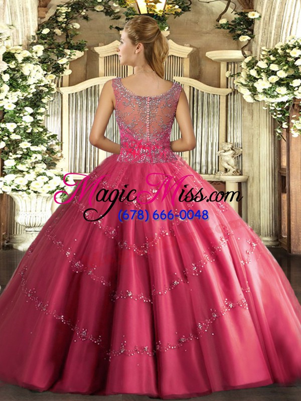 wholesale ball gowns 15 quinceanera dress hot pink scoop tulle sleeveless floor length clasp handle