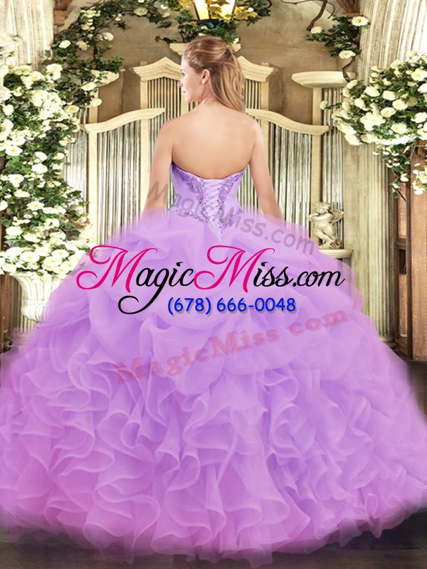 wholesale lavender sleeveless organza lace up quince ball gowns for military ball and sweet 16 and quinceanera