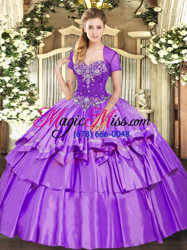 wholesale floor length lace up sweet 16 dresses lavender for military ball and sweet 16 and quinceanera with beading and ruffled layers