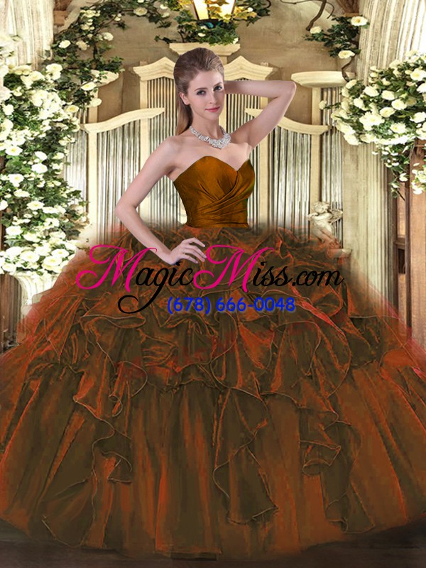 wholesale ball gowns quinceanera dress brown sweetheart organza sleeveless floor length zipper