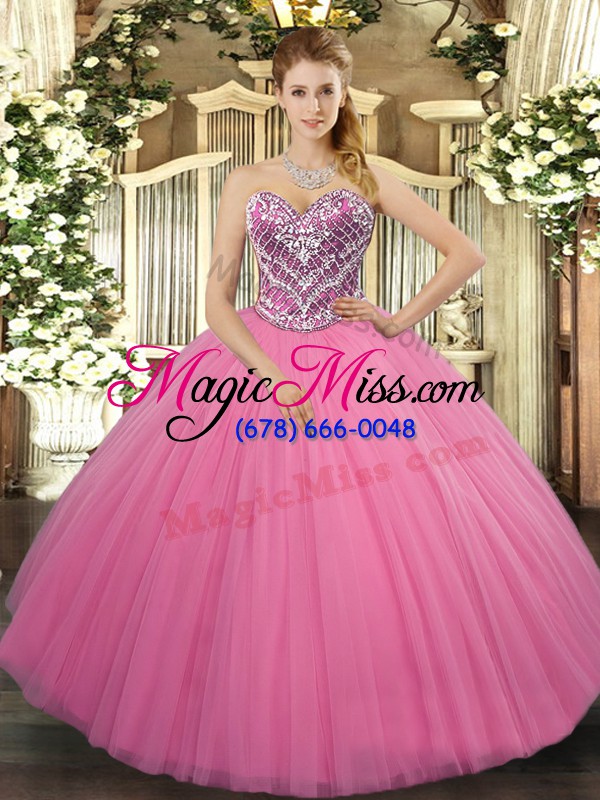 wholesale ball gowns 15th birthday dress rose pink sweetheart tulle sleeveless floor length lace up