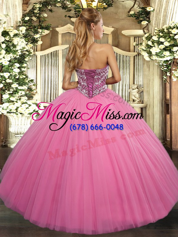 wholesale ball gowns 15th birthday dress rose pink sweetheart tulle sleeveless floor length lace up