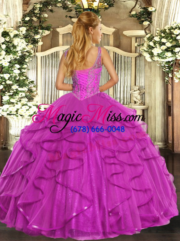 wholesale perfect floor length ball gowns sleeveless fuchsia 15 quinceanera dress lace up