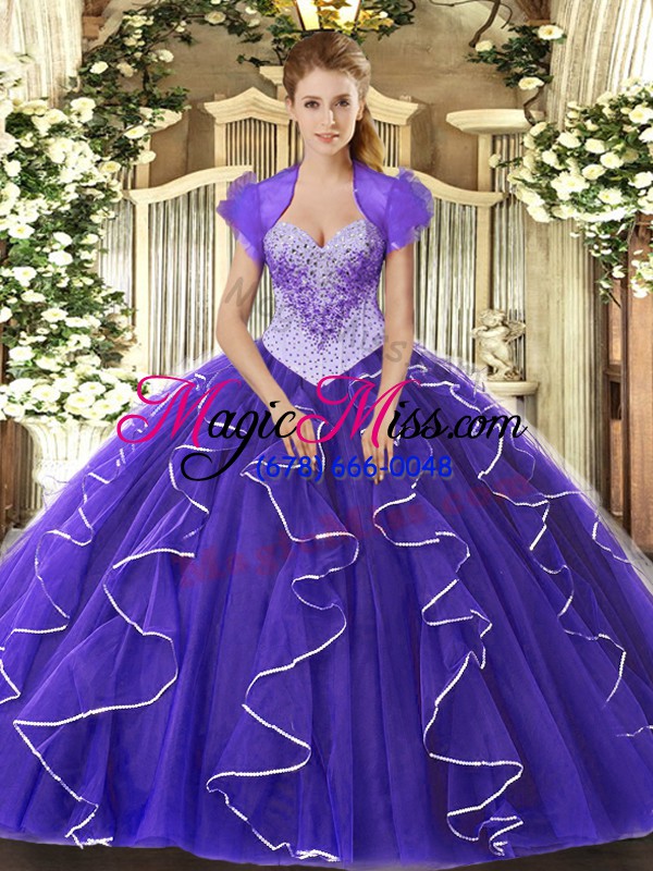 wholesale purple tulle lace up sweetheart cap sleeves floor length vestidos de quinceanera beading