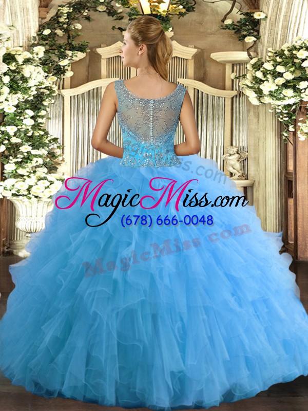 wholesale admirable lavender scoop neckline beading and ruffled layers quinceanera gowns sleeveless clasp handle