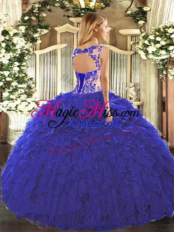 wholesale scoop cap sleeves organza vestidos de quinceanera beading and appliques and ruffles lace up