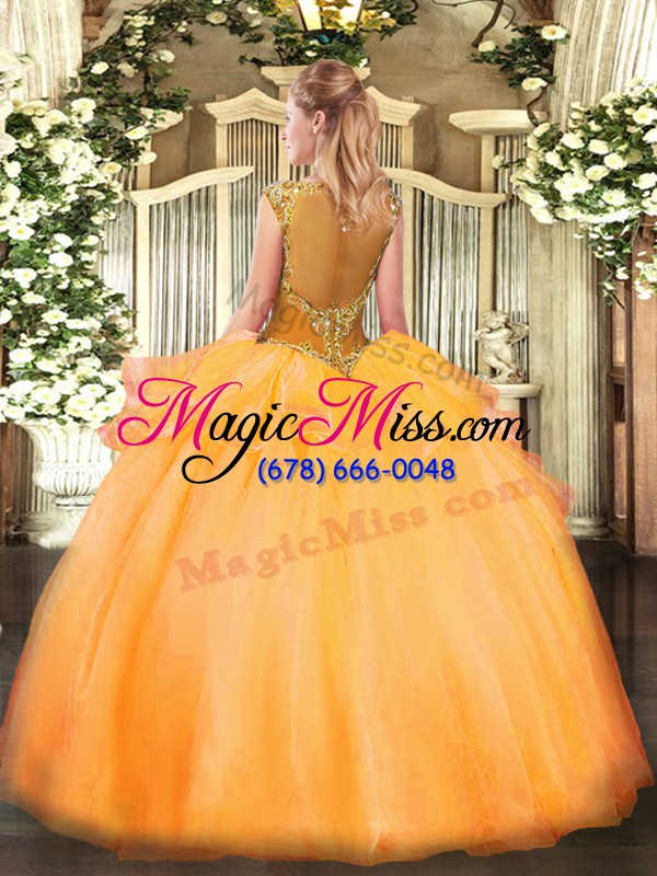 wholesale fantastic yellow green ball gowns organza scoop cap sleeves beading floor length zipper quince ball gowns