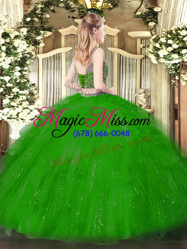 wholesale simple green lace up sweet 16 quinceanera dress beading and ruffles sleeveless floor length
