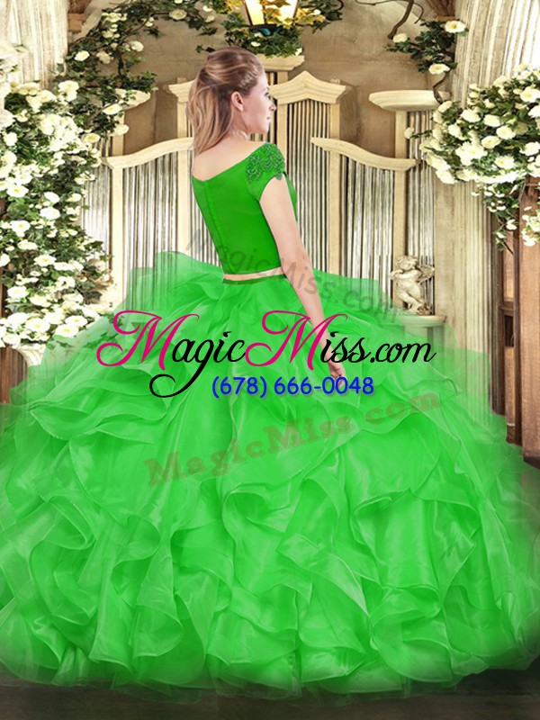wholesale fuchsia short sleeves organza zipper quince ball gowns for military ball and sweet 16 and quinceanera