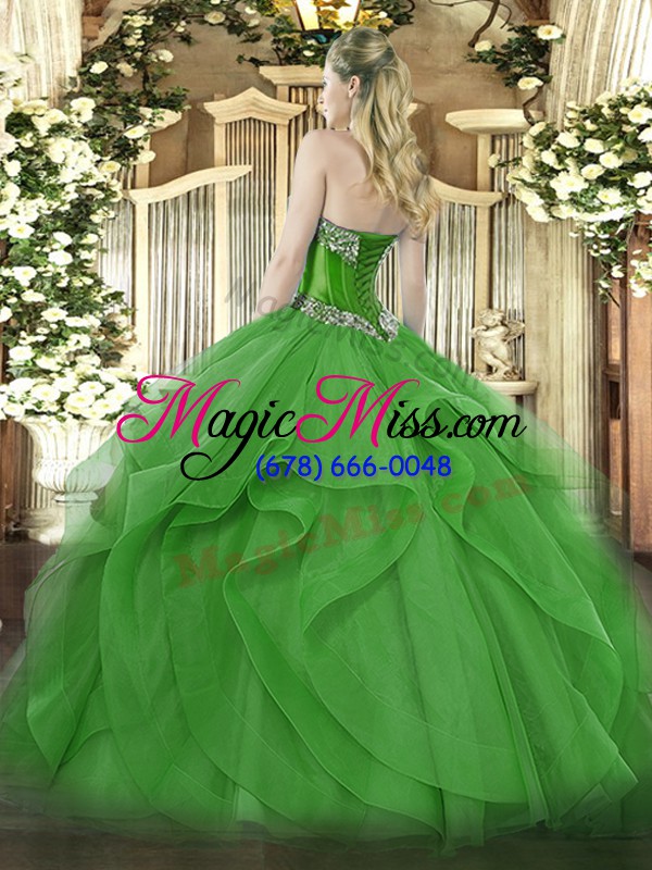 wholesale inexpensive sweetheart sleeveless vestidos de quinceanera floor length beading and ruffles green tulle