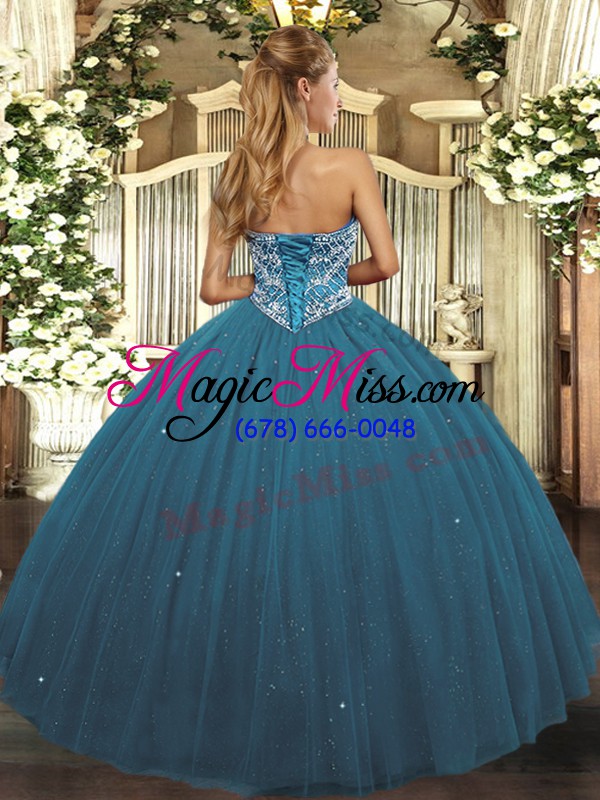 wholesale graceful turquoise lace up sweetheart beading 15 quinceanera dress tulle sleeveless