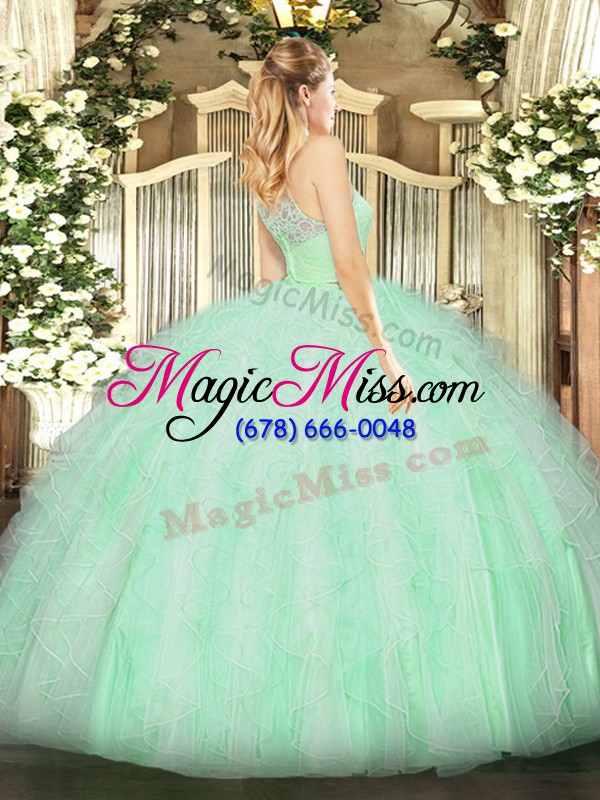 wholesale scoop sleeveless 15 quinceanera dress floor length lace and ruffles lilac tulle