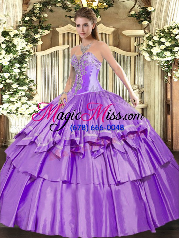 wholesale beauteous organza and taffeta sleeveless floor length quinceanera dress and beading and ruffled layers
