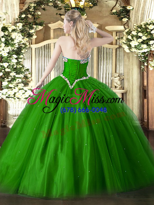 wholesale olive green ball gowns beading 15 quinceanera dress lace up tulle sleeveless floor length