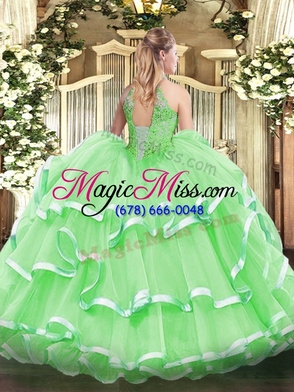wholesale pretty yellow 15th birthday dress military ball and sweet 16 and quinceanera with beading and ruffled layers halter top sleeveless lace up