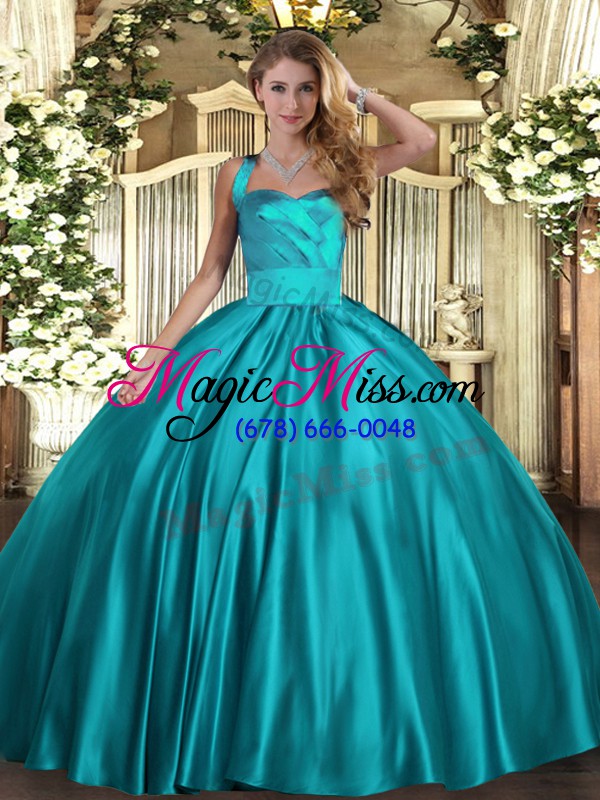 wholesale low price floor length lace up 15 quinceanera dress teal for military ball and sweet 16 and quinceanera with ruching