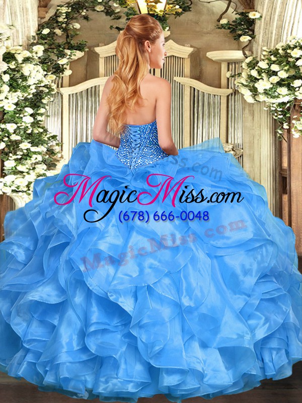 wholesale custom made sweetheart sleeveless organza quince ball gowns beading and ruffles lace up